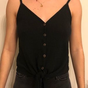 Black tie front tank top